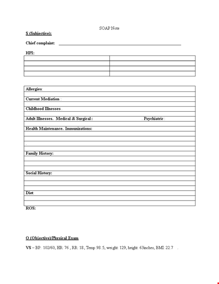 download soap note template for comprehensive medical history, illnesses, and diagnosis template