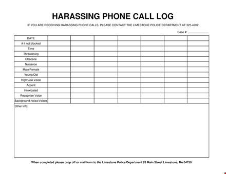 harassing phone call log template in pdf template