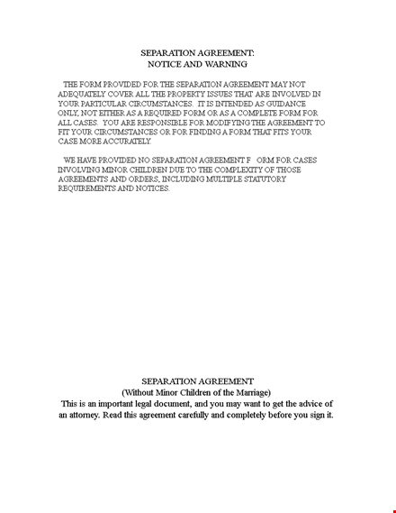 separation agreement template template