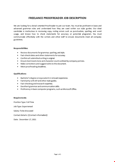 freelance proofreader job description template