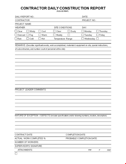 daily construction report template template