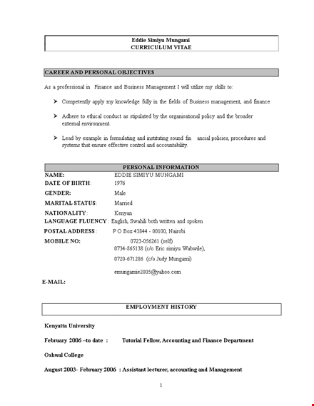 professional business management resume template
