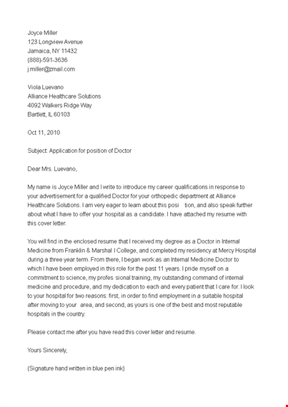 free doctor job application letter template