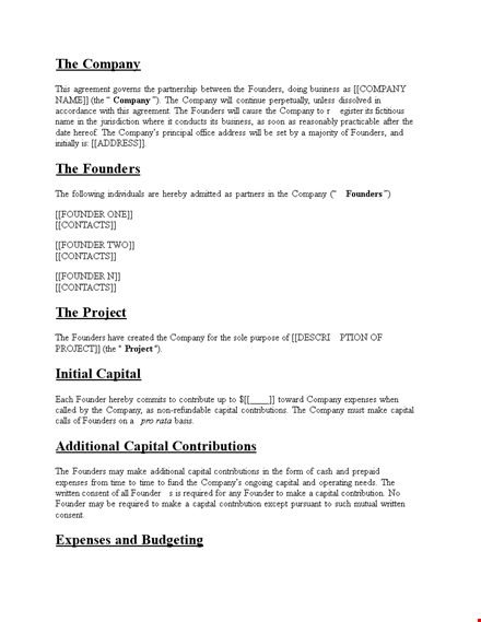 founders agreement template | company agreement for founders | protect your startup template