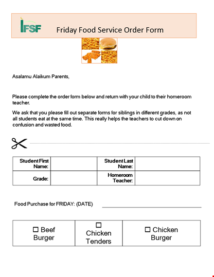 food service order template