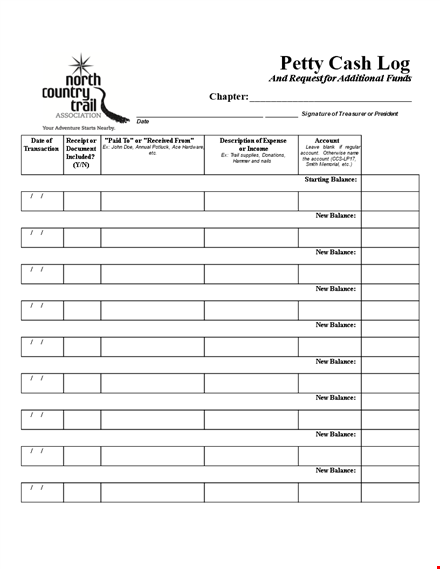 track your expenses with our efficient petty cash log - balance your accounts easily template