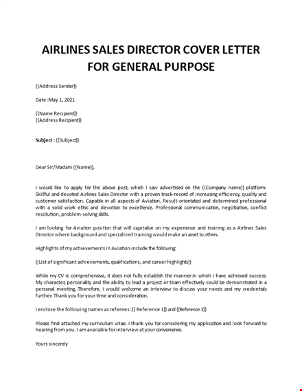 airlines sales director cover letter template