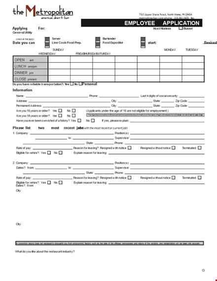 generic employee application template template