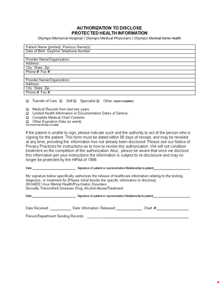 medical release form - safely and easily obtain patient information and disclose it template