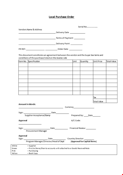 local purchase order template word template