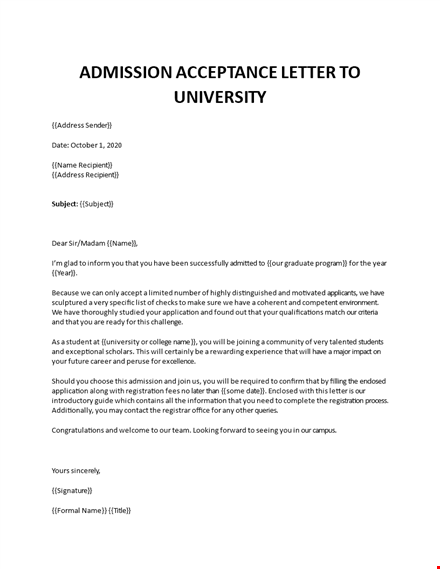 admission acceptance letter sample for university template