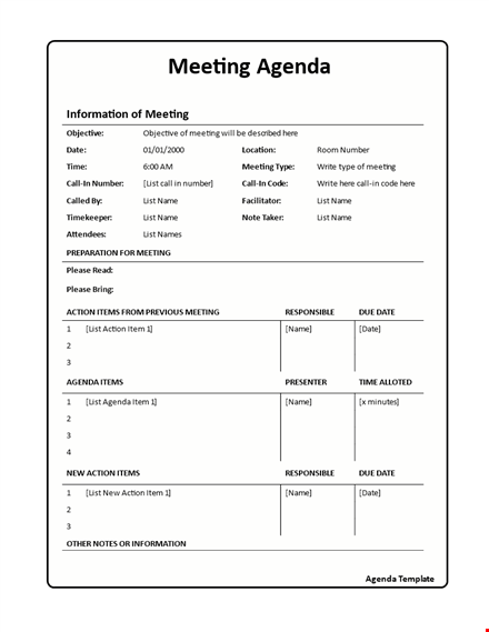 effective meeting agenda planner template
