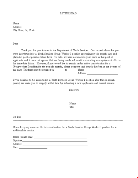 regretful rejection letter for youth position and services - address template