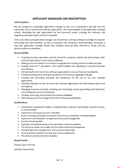 applicant manager job description template