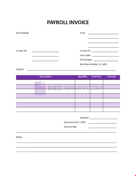 invoice for payroll of the company template