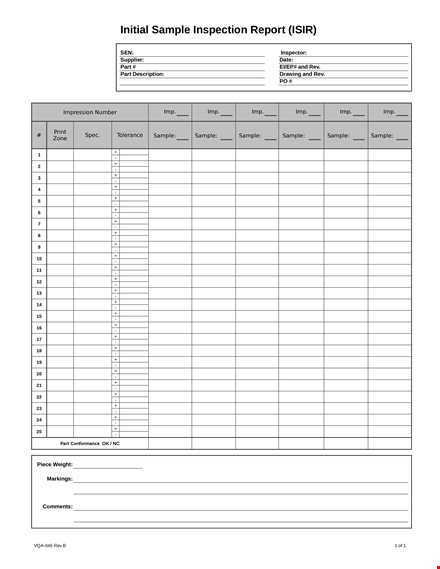 sample initial inspection - best practices and sample templates | your company name template