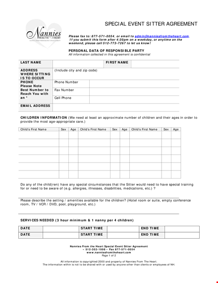 nanny event contract template template