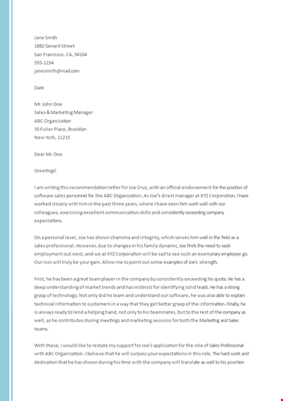free recommendation letter from manager template. boost your job application sales template