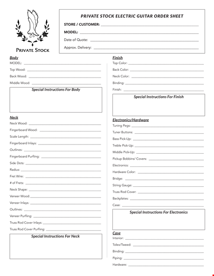 order your special color private stock electric guitar with instructions  template