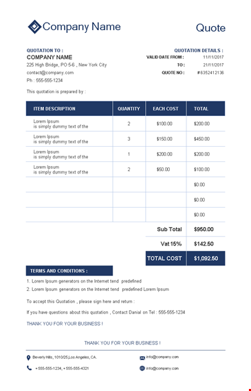 company quotation template template