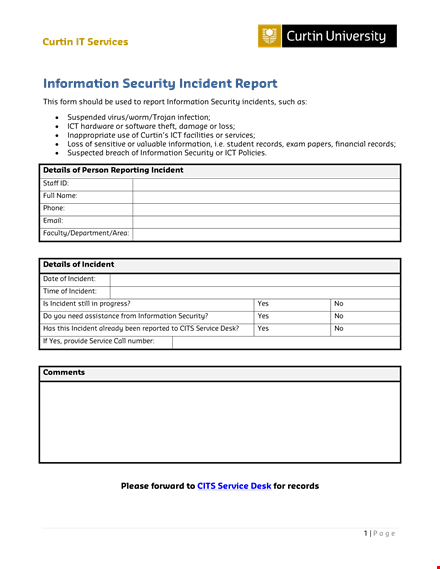 it security incident report | manage information security incidents & records template