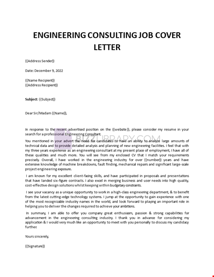 engineering consultant cover letter template