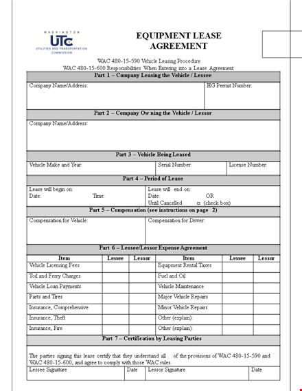 company vehicle lease agreement | lessee lease | equipment lease template