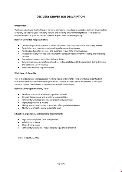 delivery driver job description template