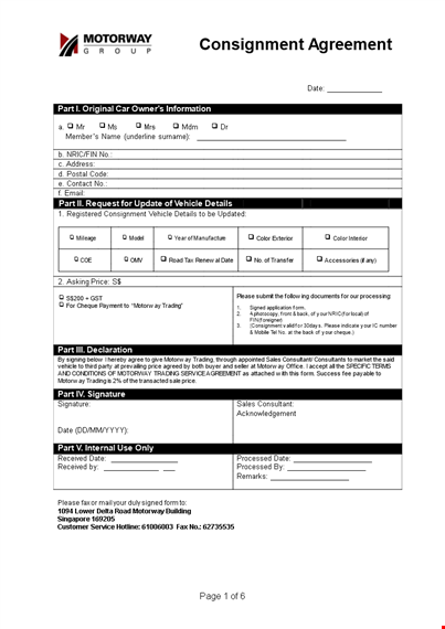 consignment agreement template for service, trading, and motor template