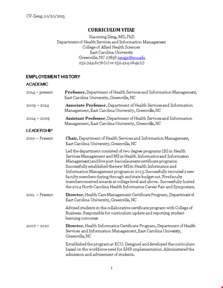 health care manager in carolina | information and health management template