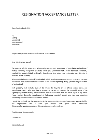 acceptance of resignation letter of director template