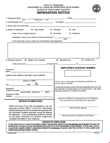 printable separation notice template | efficient and convenient separation notice forms template