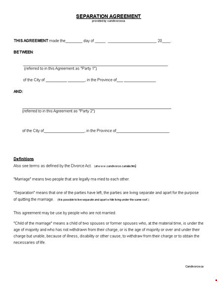 separation agreement template - create an agreement for parties with child template
