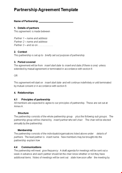 quality partnership agreement template for successful partnerships template