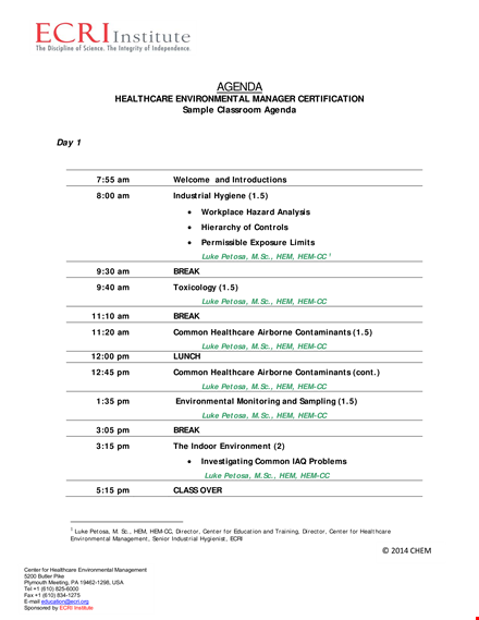 sample classroom agenda template