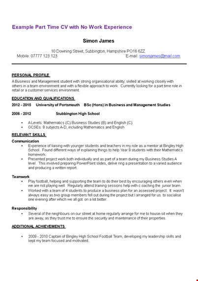 first part time job resume sample template