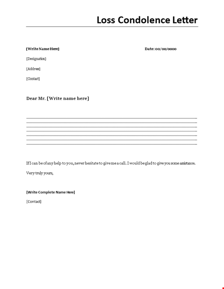 sample condolence letter to write template