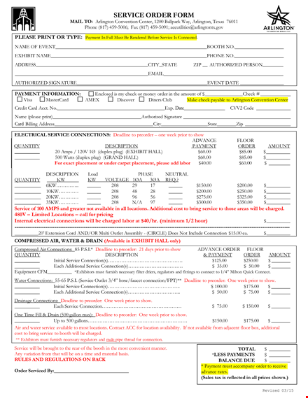 utility service order form template