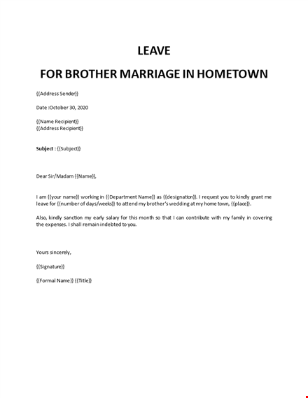 leave application for brother marriage template