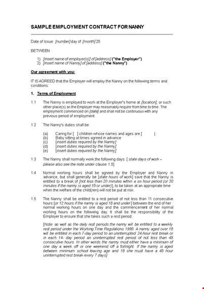 daycare contract template - employer & nanny agreement template