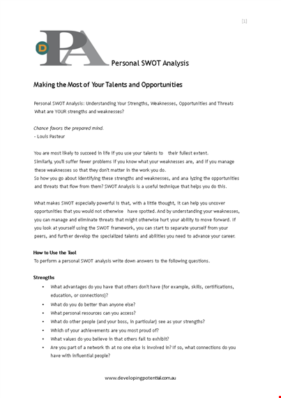 discover your strengths and opportunities with a personal swot analysis example template