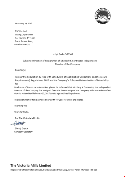 contractor director resignation letter template