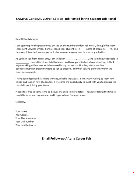 cover letter template - requesting employment opportunity | humber template