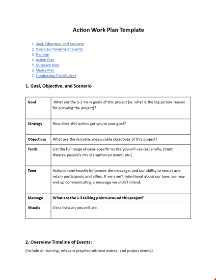 effective work plan template for training and action | clearly defined roles template