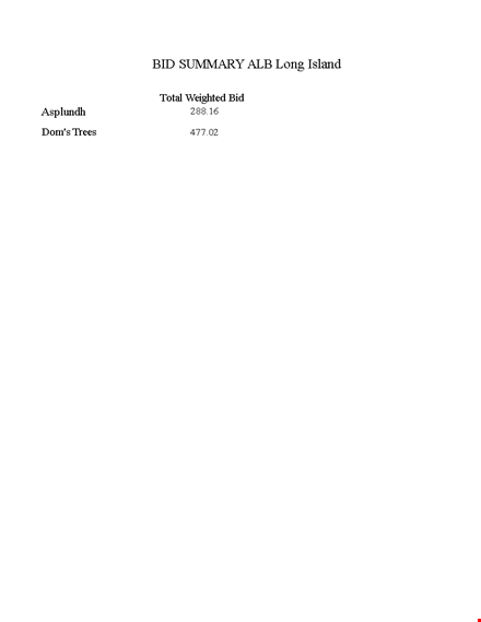 simple bid summary template template