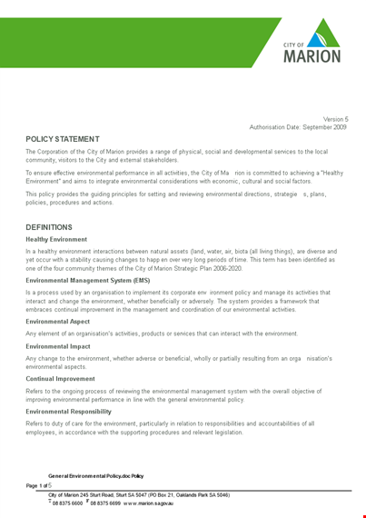 general environmental policy template