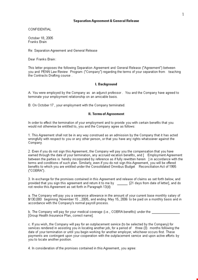 work separation agreement sample template