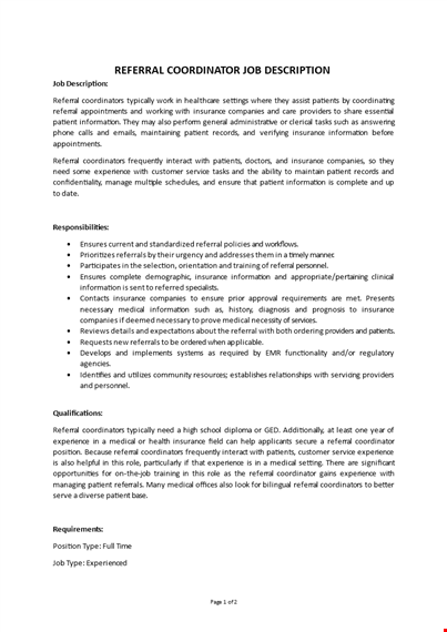 referral coordinator job description template