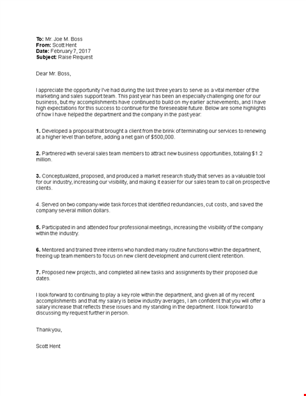 requesting a salary increase letter for sales department template