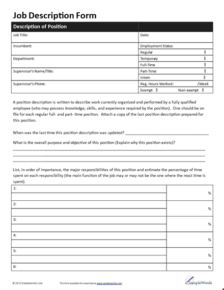 effective position descriptions | downloadable template template